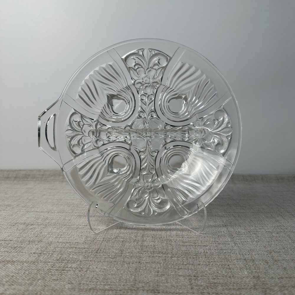 Vintage Pressed Glass Divided Relish Tray – Appetizer Dish with Handle